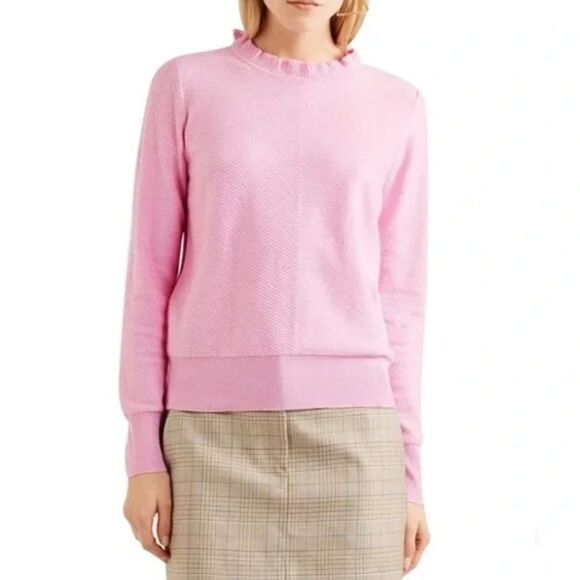 J. CREW | Ruffle Neck Pullover Sweater - [Small, Soft Peony Pink] - Picture 3 of 15